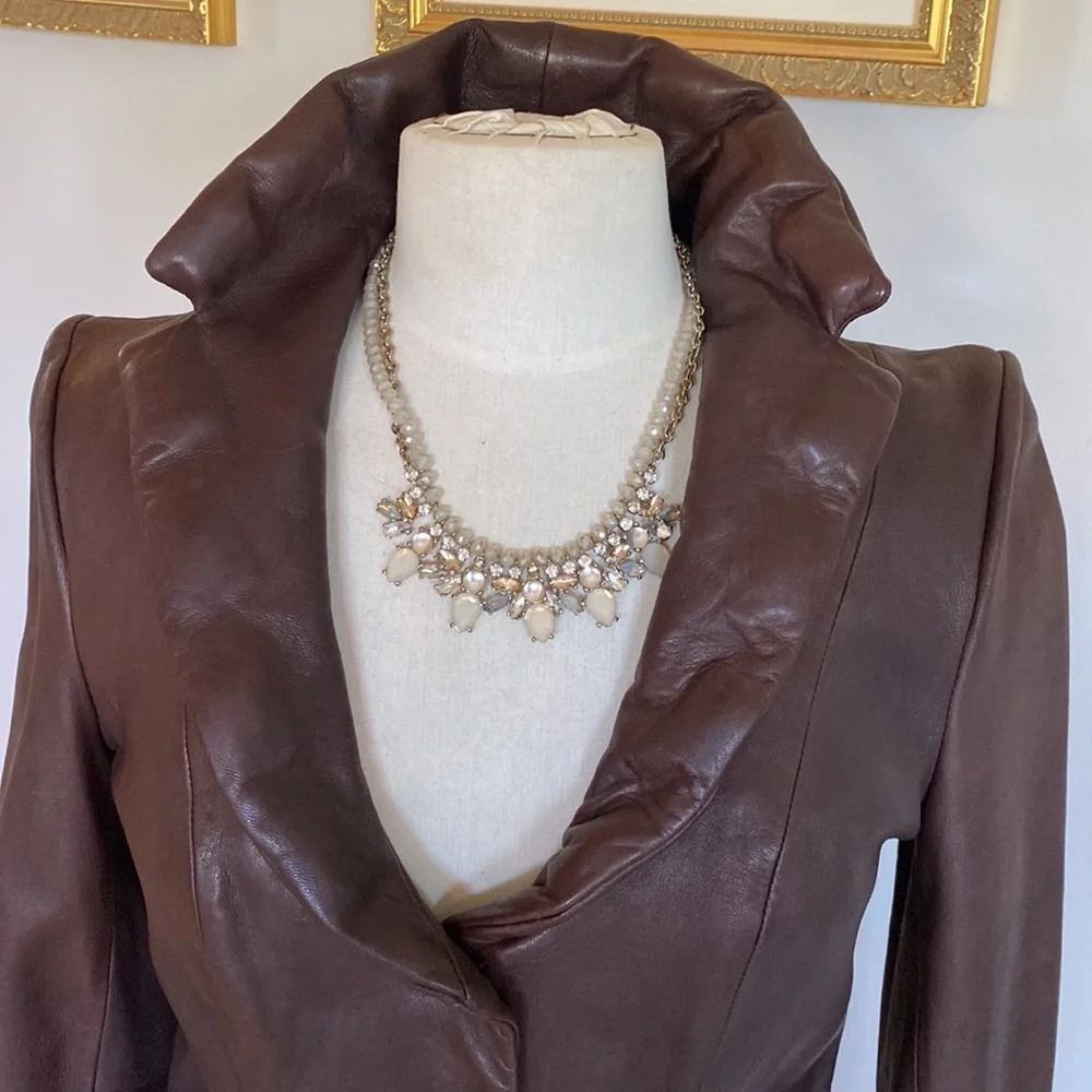 Butter-soft lamb skin chocolate brown Antonio Melani leather jacket, S - Picture 2 of 13